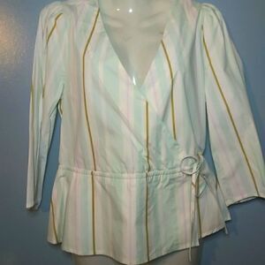 Faux wrap striped shirt 